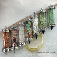 Pendentif en alliage à gemmes et cristaux naturels en forme de bouteille hexagonale collier amoureux charm pour bijoux artisanal
