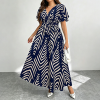 Robe de bal en mousseline imprimée personnalisée, taille plus, col en V, taille naturelle, manches courtes, longueur cheville, élégante, collection été 2026
