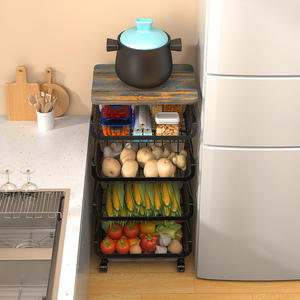 Estantes de Almacenamiento Multicapa para <span class=keywords><strong>Cocina</strong></span>, de Metal Ventilado, con <span class=keywords><strong>Techo</strong></span> de Madera y Ruedas - Product Image 5