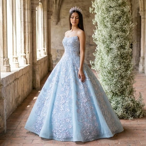 Vestidos de Quinceañera Azul Cielo Lsany241 con Apliques, Sin Mangas, Vestido de Princesa de Lujo para Carnaval, Vestido de Bola Jancember - Product Image 1