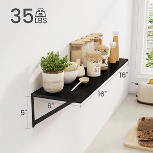 Heimlove 벽용 블랙 딥 플로팅 선반, 16W x 12D 목재 벽 선반 <span class=keywords><strong>2</strong></span> 종 세트, 거실용 와이드 플로팅 책장, Ki - Product Image 3