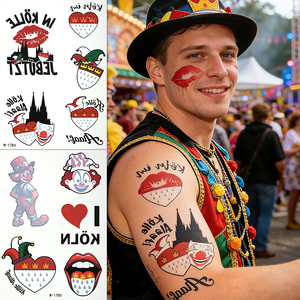Parches Bordados Termoadhesivos con Diseño Festivo <span class=keywords><strong>de</strong></span> Carnaval, Dibujos Animados Lindos y Alegres en Rojo, Tatuajes Temporales <span class=keywords><strong>de</strong></span> Carnaval - Product Image 3