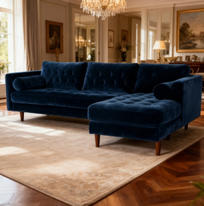 Divano componibile a forma di L divano componibile in velluto Super blu divano con Chaise - Product Image 2