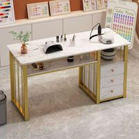 Table de manucure multifonctionnelle moderne en MDF avec plateau texturé marbre, facile à nettoyer, mobilier de salon, chaise de manucure à structure métallique pour ongles