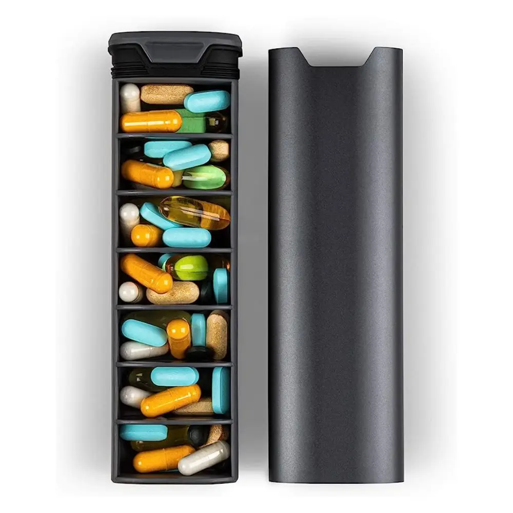 Hàng tuần Pill Organizer lưu trữ di động Trường hợp 7 ngày 7 ngăn hộp thuốc hộp thuốc hộp nhôm công suất lớn Pill hộp