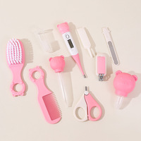 Ensemble de soins pour bébé en plastique 10 pièces : brosse à poils doux, coupe-ongles, aspirateur nasal, compte-gouttes, distributeur de médicaments