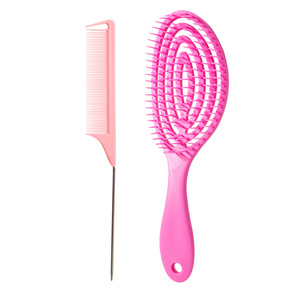 Ensemble de peignes ovales éventailés en plastique rose pour cheveux humides ou secs, idéal pour coiffer les cheveux gras et ajouter du volume - Product Image 1