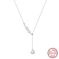 Collier pendentif en forme de Y avec perle d'eau douce ronde plaquée or en argent sterling 925, chaîne réglable, qualité supérieure, vente en gros