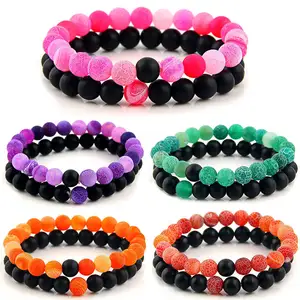 Hot Selling Seven-Color Weathered Agate Black Frosted Stone Couple Set Fashion Jewelry Bracelets Bangles Accessory