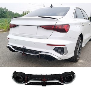 Diffuseur de lèvre de pare-chocs arrière avec tuyaux pour <span class=keywords><strong>Audi</strong></span> A3 2021-<span class=keywords><strong>2022</strong></span> Type de RS3-<span class=keywords><strong>R</strong></span> Noir avec Silver Edge Car Diffuse - Product Image 5