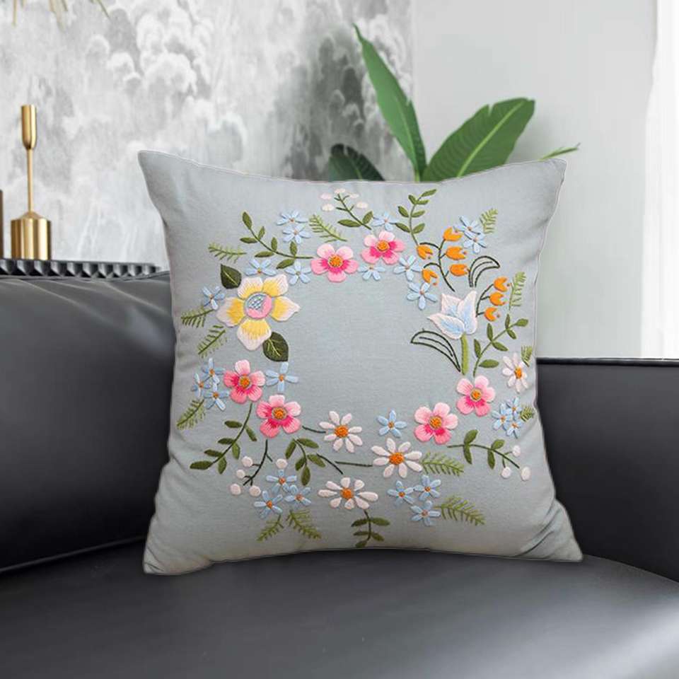 Light Blue Semi-Finished Embroidery Pillow Covers Kit for Sofa Sewing Craft Seat Cushions & Pillow