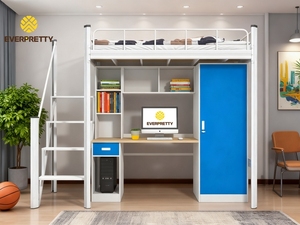 Lit superposé moderne en métal pour enfants, adolescents et adultes, avec tiroir, bureau et escalier de sécurité, idéal pour les dortoirs scolaires et les appartements. - Product Image 1