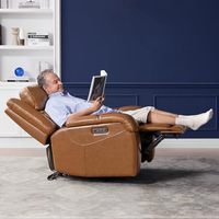 Fauteuil inclinable massant en cuir PU marron selle Watson Whitely pour adultes, avec appui-tête mural, ports de charge et structure en bois pour camping-car