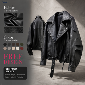 Giacca Corta da <span class=keywords><strong>Donna</strong></span> Personalizzata in Poliestere e Cotone, Effetto Pelle, Oversize con Colletto Rovesciato, Maniche Lunghe, Cintura e Zip Asimmetrica - Product Image 1