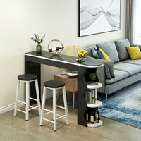 Table de bar étroite moderne avec plateau en verre trempé, étagères de rangement, séparateur de couloir, table d'appoint de canapé, comptoir à pieds hauts avec ensemble de tabourets