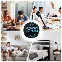 Grande Horloge Murale Numérique Intelligente 3D à LED de 9 Pouces, Réveil de Bureau RGB Néon pour Salon avec Grand Affichage et Radio-Commande
