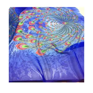 Custom Peacock Feather Design Printed Silk Chiffon Fabric Wholesale