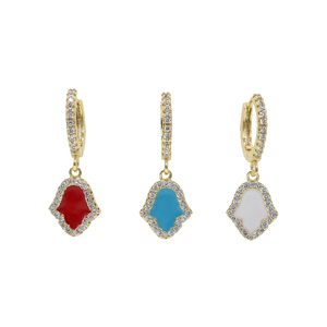 Multi colore bianco blu rosso smalto a mano pendente orecchino gioielli hama hama Lucky hama Mini CZ lastricato orecchino a goccia per le donne ragazze regalo - Product Image 4