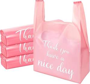 Camiseta rosa de grado alimenticio 'Gracias' Bolsas de plástico inspiradas Reutilizable Desechable para pequeñas empresas Supermercados Exposición de ensaladas - Product Image 1