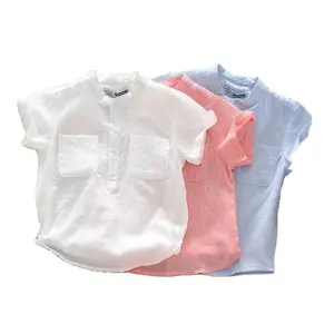 In popolare abbigliamento estivo Boutique per bambini camicia Casual da ragazzo in cotone a manica corta tinta unita