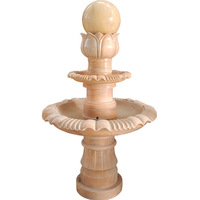 Fontaine à boule Feng Shui en pierre sculptée à la main, eau courante, sphère porte-bonheur rouge coucher de soleil, bassin paysager de style européen