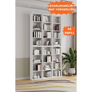 Imre Bibliothèque Moderne Nordique à 24 Étagères Réglables Grande Capacité Blanc - Product Image 4