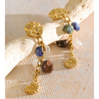 Boucles d'oreilles pendantes JINYOU 8018 Boho en acier inoxydable plaqué or PVD avec pierres naturelles, œil de tigre et coquillages perlés