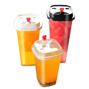 New arrival logo printed 360/720ml 12/16/20/24oz coffee milk tea juice beverage packaging square PP cup with clear lid