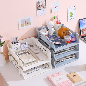 Desktop Multi Layer Plastic <b>File</b> Holder A4 <b>Organizer</b> Storage Box Office Document Tray White Gray Green - Product Image 1