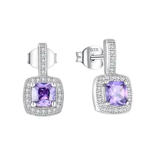 Customization OEM fine jewelry cc earrings luxury 925 silver 14k gold plated hoop diamond women purple earring drop earrings
