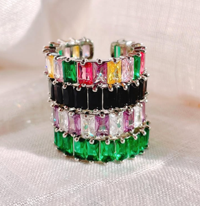 Juego de Anillos de Latón con Circonitas de Colores para Mujer, Regalo de Boda, Chapado en Oro de 18K y Rodio - Product Image 3