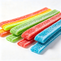 Zure Regenboog Bandjes Gummy Candy Zure Coating Multi-smaak Fruitstrips Halal Gecertificeerd Groothandel