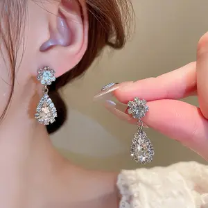 hochzeitsschmuck neue braut neue mode 2-teiliges set diamant ohrringe halskette schlüsselbein kette