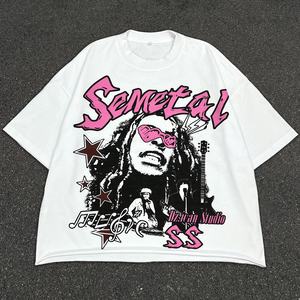 T-shirts graphiques en coton épais à col rond imprimés surdimensionnés pour fabricants de vêtements streetwear en gros - Product Image 1