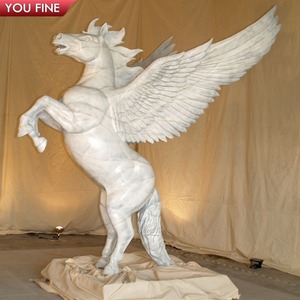 YOUFINE Statue de <span class=keywords><strong>cheval</strong></span> en marbre <span class=keywords><strong>blanc</strong></span> sculptée à la main, sculpture d'étalon en pleine action pour la décoration de villas, allées et propriétés - Product Image 5