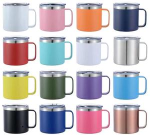 Gobelet isotherme personnalisé en acier inoxydable 14 oz avec poignée et bouchon push-pull, idéal pour étudiants, voyages, café, bière, vin, événements, revêtement en poudre original - Product Image 5