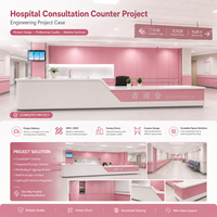 Comptoir de consultation médicale moderne et personnalisé pour hôpital, bureau d'accueil rose pour clinique, bureau d'information médicale avec éclairage LED