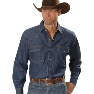 Venta al por Mayor <span class=keywords><strong>de</strong></span> Camisas <span class=keywords><strong>de</strong></span> Mezclilla para <span class=keywords><strong>Hombre</strong></span> Estilo Vaquero Occidental, Nuevo Diseño Personalizado <span class=keywords><strong>de</strong></span> Manga Larga con Corte Clásico y Cuello Abierto - Product Image 3