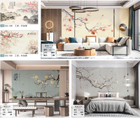 Papier peint brodé à la main, Chinoiserie, Prunier, Pie, Fleur, Branche, Papillon, Murale murale pour Villa de Luxe, Salle de Thé, Décoration Intérieure