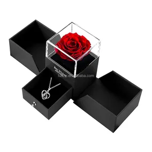 Factory Custom ized Ich liebe dich Halskette Ewige rote Blumen Kleiner Schmuck Boxed Rose Preserved Flower