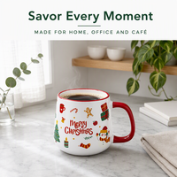 Mug en céramique de Noël avec logo personnalisé, OEM ODM, tasse à café imprimée, bord rouge, poignée, vente en gros, mugs cadeaux, directement de l'usine