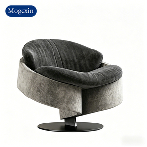 Modern Minimalist Two-Tone Wrapped Swivel Accent Chair Soft Velvet Upholstered Single Leisure Lounge Chair with Round Metal Base - Product Image 6