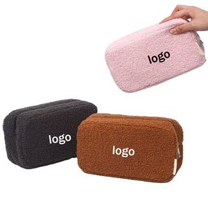 Custom Logo Promotion Teddy Fur Polyester Zipper Cosmetic Bag Portable Organizer Plush <b>Toiletries</b> <b>Storage</b> Bag Fashion Style - Product Image 1