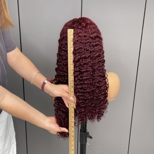 Pelucas de Cabello Humano con Frente de Encaje 13x4, Estilo Bob <span class=keywords><strong>Corto</strong></span> para Mujer Negra, <span class=keywords><strong>Color</strong></span> <span class=keywords><strong>Rojo</strong></span> <span class=keywords><strong>Vino</strong></span> 99J Borgoña, Rizado, Ondulado - Product Image 6