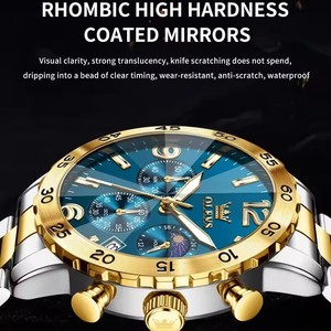 OLEVS 3678 Orologio di Lusso da Uomo Oro e Nero Multifunzione al Quarzo Impermeabile con Fasi Lunari Cronografo in Acciaio Inossidabile - Product Image 5