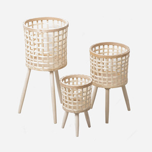 Handmade Woven Flower Pots Nordic Style Circular Floor Standing Indoor Wooden Planters Breathable Light Transmitting - Product Image 5