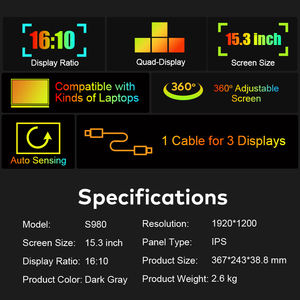Monitor Portátil de 15.3 Pulgadas, Extensor de Pantalla para Laptop con Tipo-C, Monitor Cuádruple, 1 Cable para 3 Pantallas, CE FCC RoHS para Uso con Laptop - Product Image 3