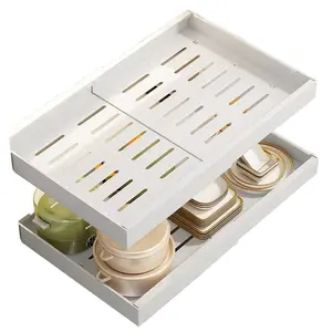 Expandable Cabinet Organizer Drawer Pull Out Cabinet Drawers Adhesive Slide Storage Shelf with Divider Racks Kitchen Bathroom