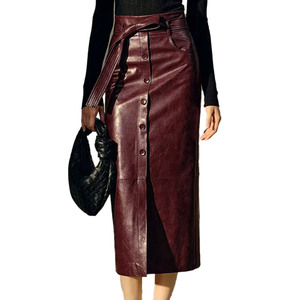 <span class=keywords><strong>Gonna</strong></span> <span class=keywords><strong>rossa</strong></span> Modulare su misura a vita alta gonne lunghe in vera pelle per le donne - Product Image 1