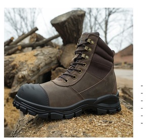 Bottes de sécurité en cuir Crazy Horse marron pour homme, coupe haute, embout en acier, style de travail pour toutes les saisons - hiver, été, printemps, automne - Product Image 1